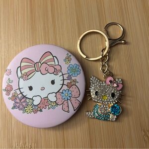 Hello Kitty Crystal Bag Charm Keychain & Compact blue gold